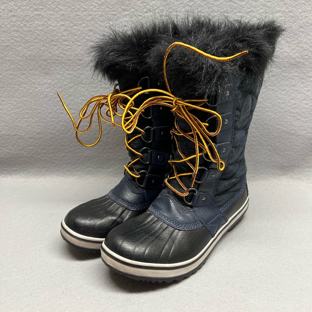 Sorel Tofino II Women's 7.5 Winter Snow Boots Blue Black Waterproof Faux Fur